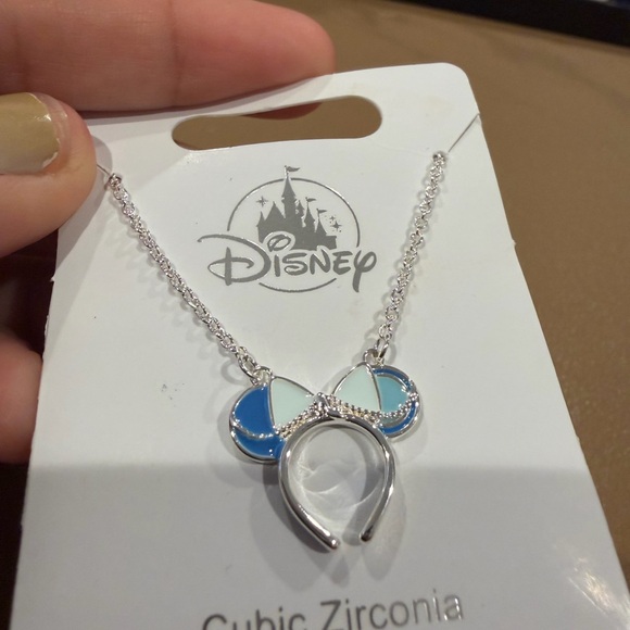 Disney Cinderella ears Silver Necklace with Blue and White Bow - Picture 2 of 2